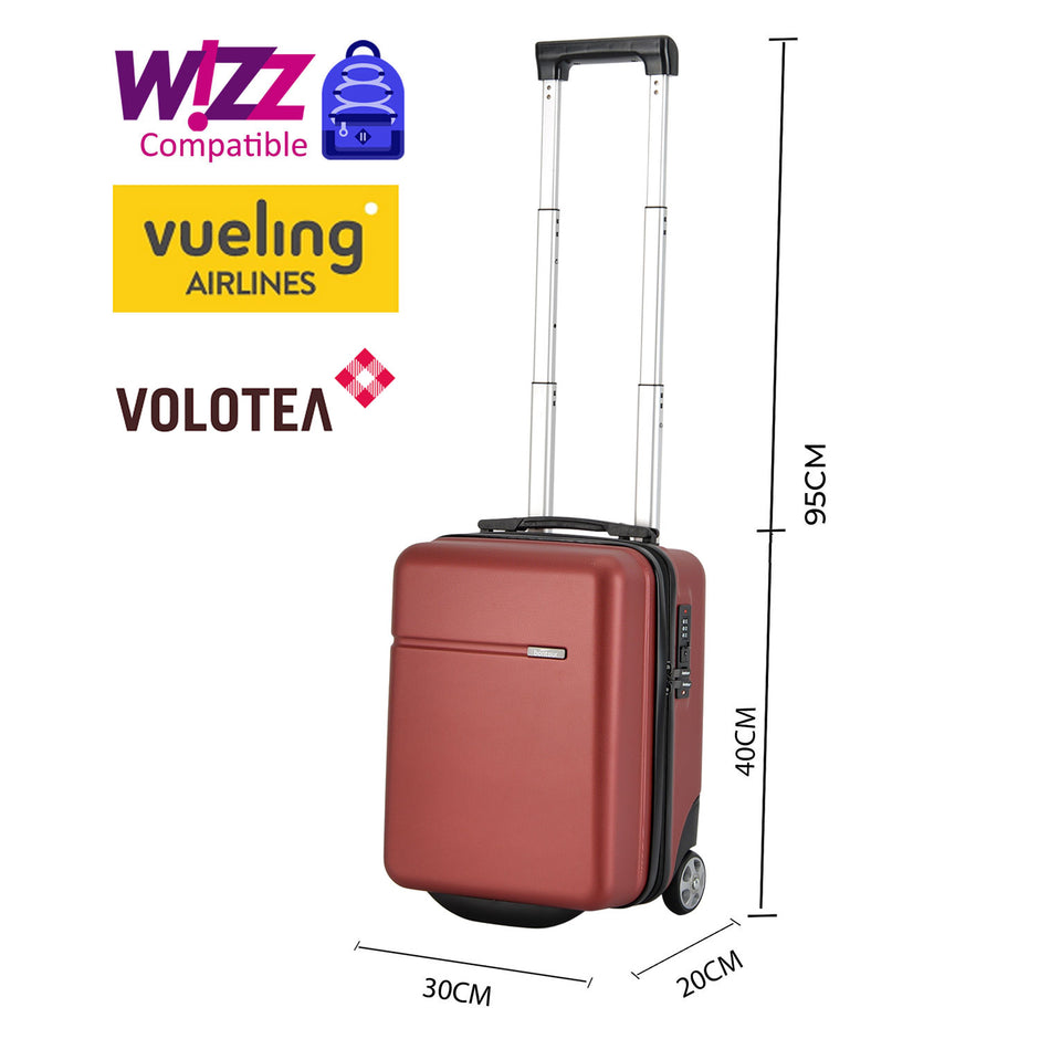 BONTOUR “CabinOne” Hand luggage WizzAir 40x30x20cm, 2 Wheels under seat trolley, Burgundy