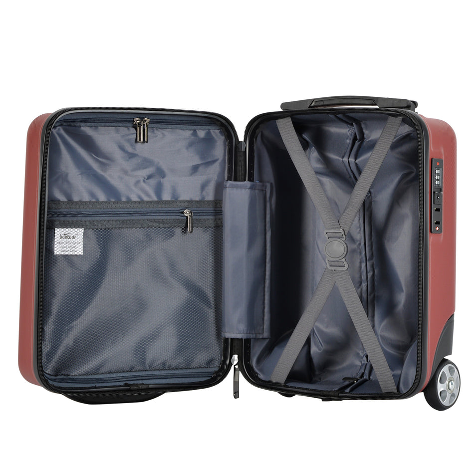 BONTOUR “CabinOne” Hand luggage WizzAir 40x30x20cm, 2 Wheels under seat trolley, Burgundy